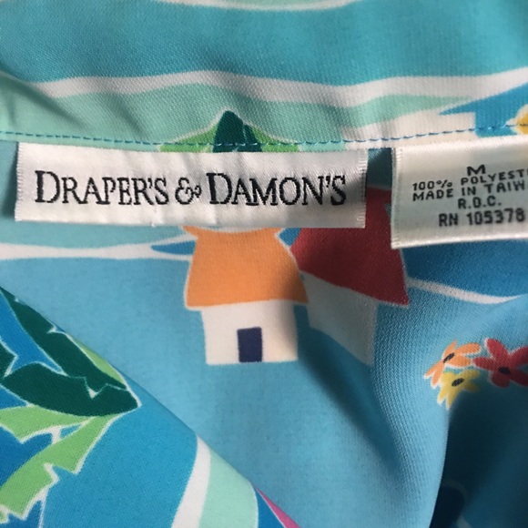 Draper’s & Damon’s Vintage Blue Tropical Floral Sailboat Button Down Shirt - Picture 4 of 10